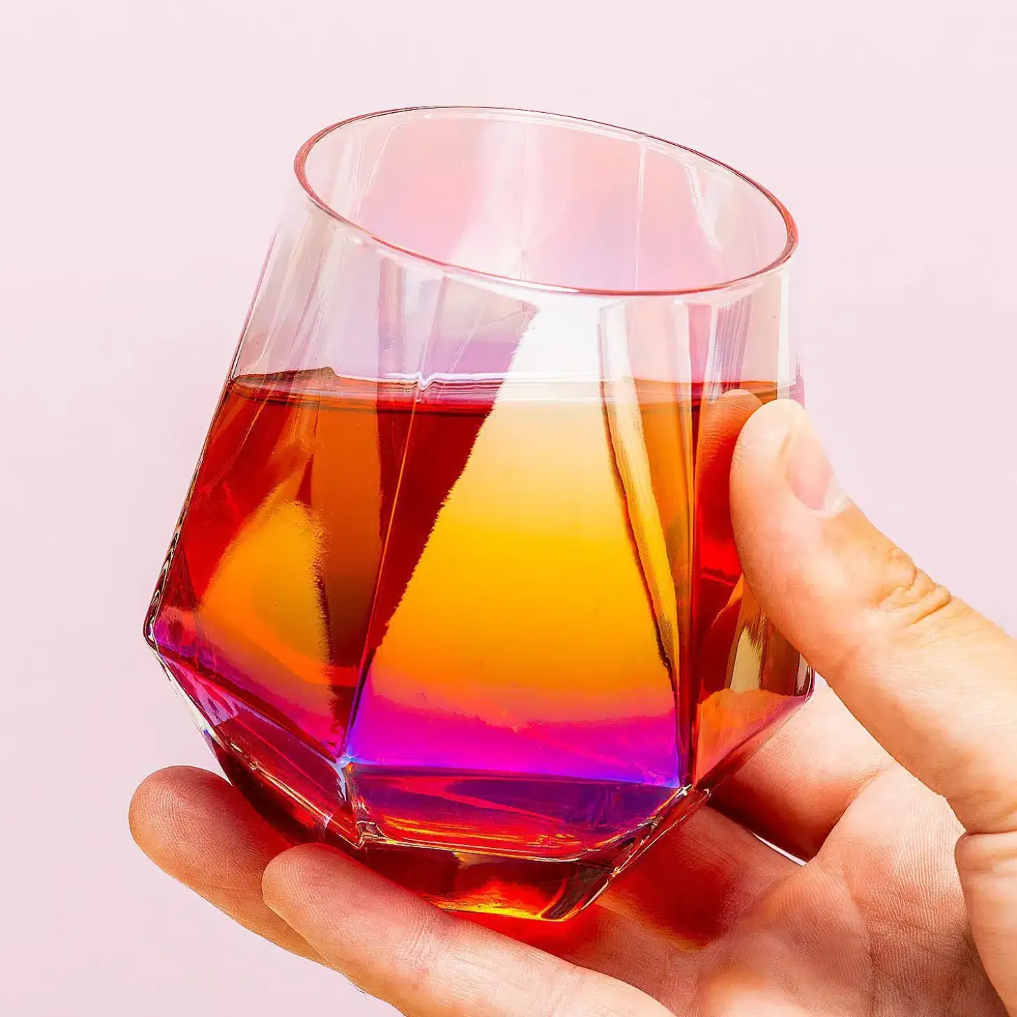 Diamant glas met regenboogeffect (set van 2)