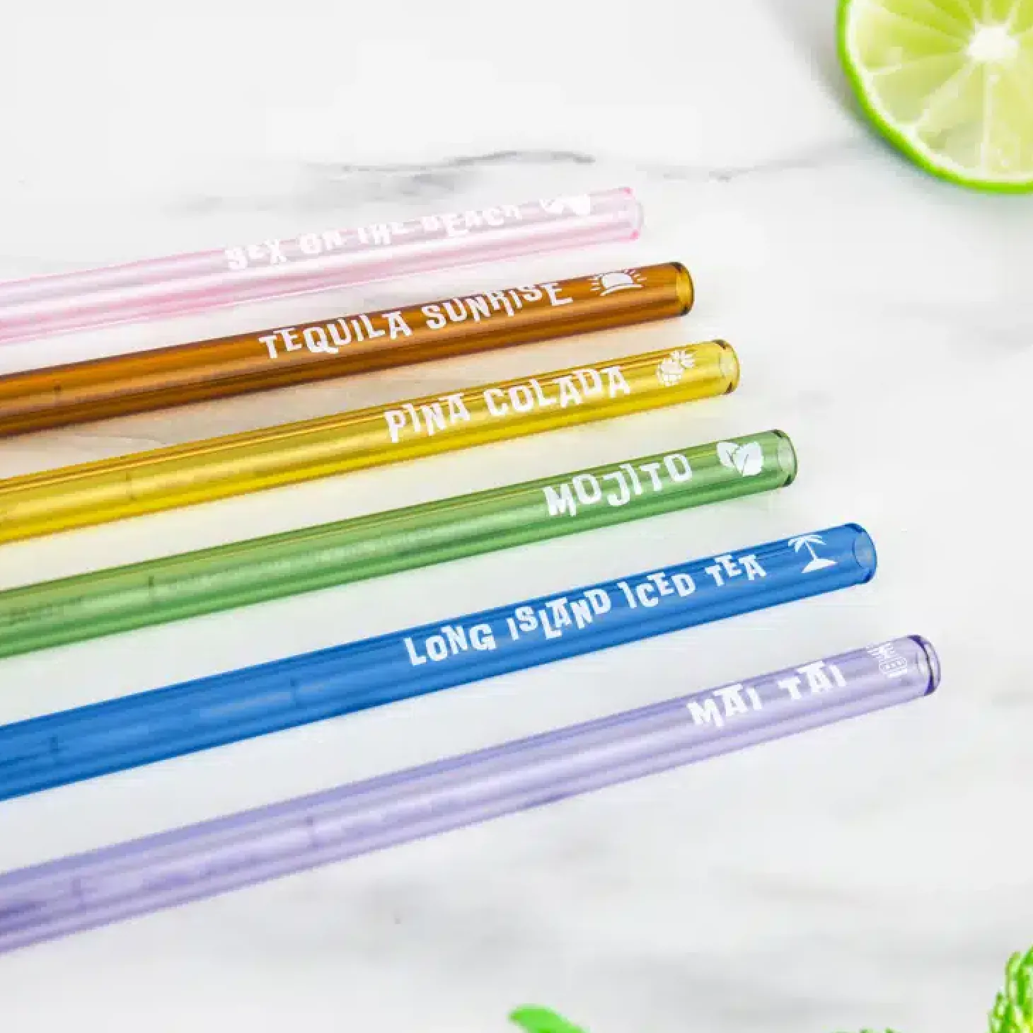 Glazen cocktailrietjes met recepten (set van 6)