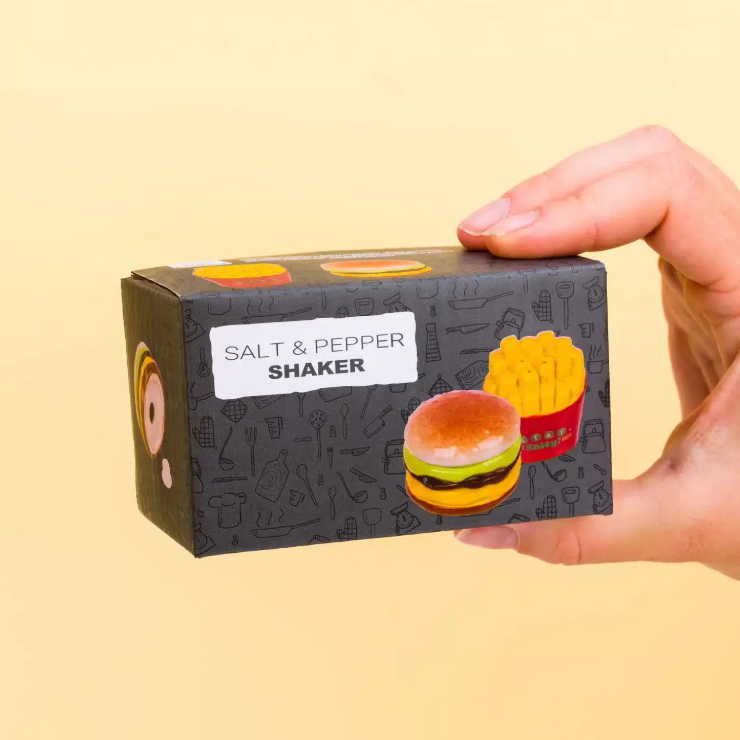 Hamburger en frietjes peper- en zoutstel