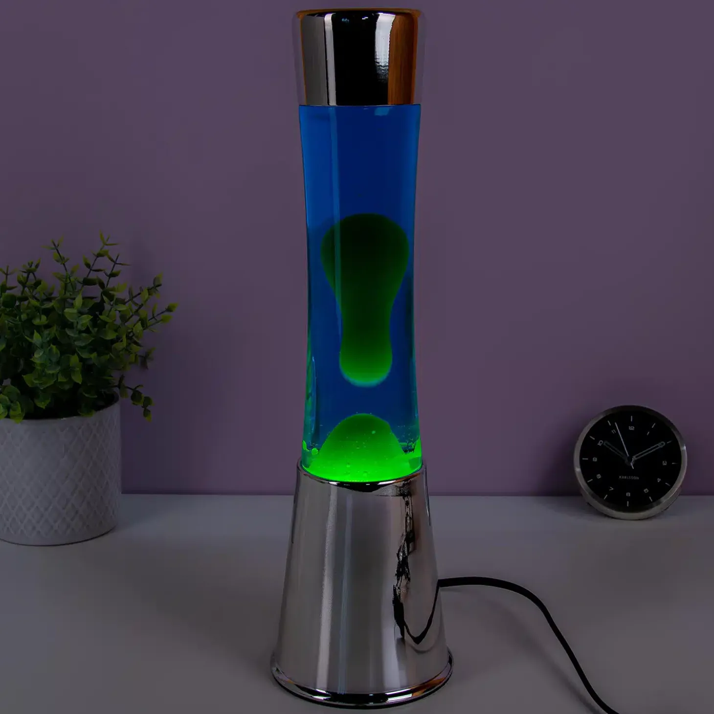 Lavalamp zilver met groene lava