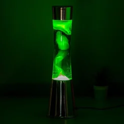 Lavalamp zilver met groene vloeistof en gele lava