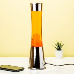 Lavalamp zilver met oranje vloeistof en oranje lava
