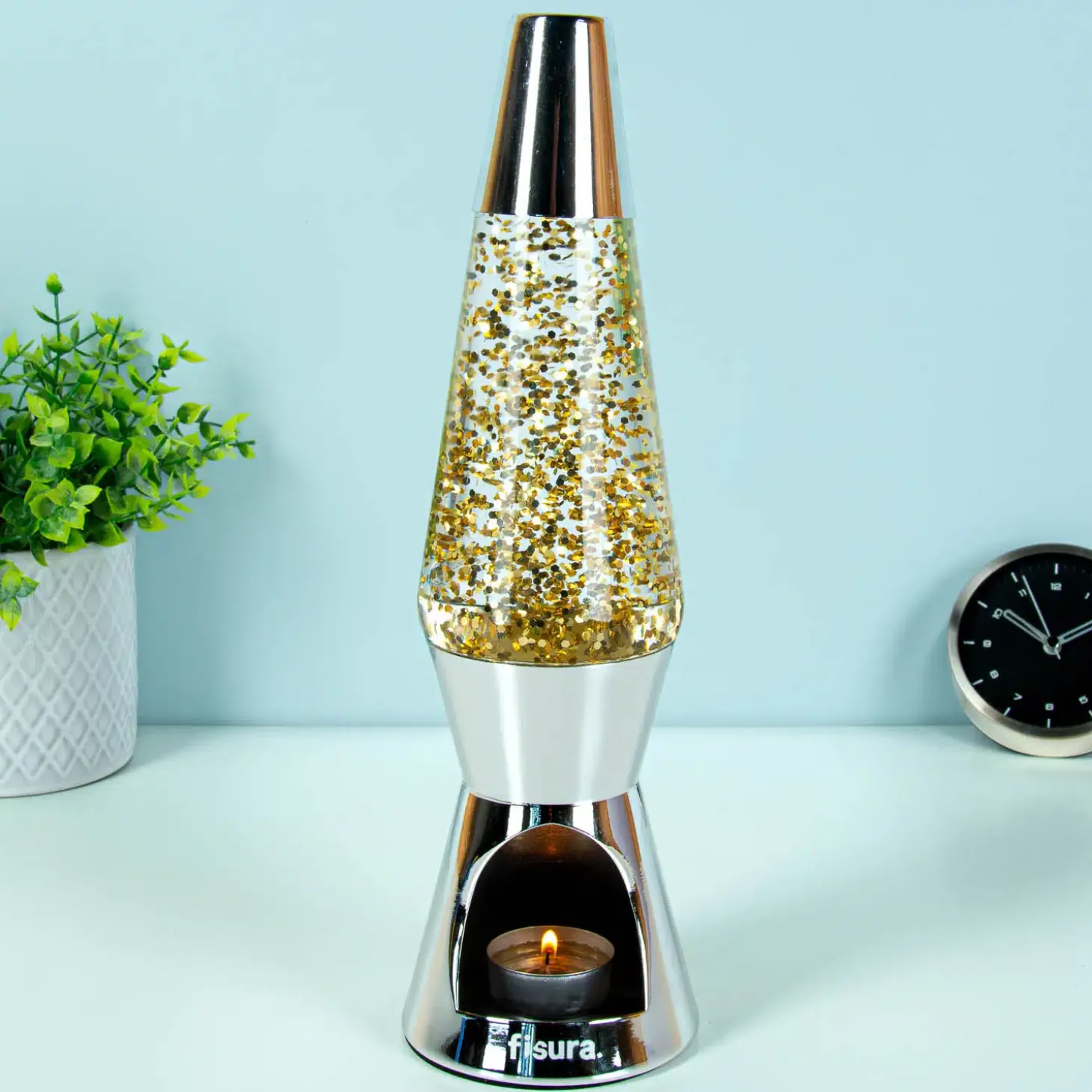 Waxinelicht lavalamp gouden glitters