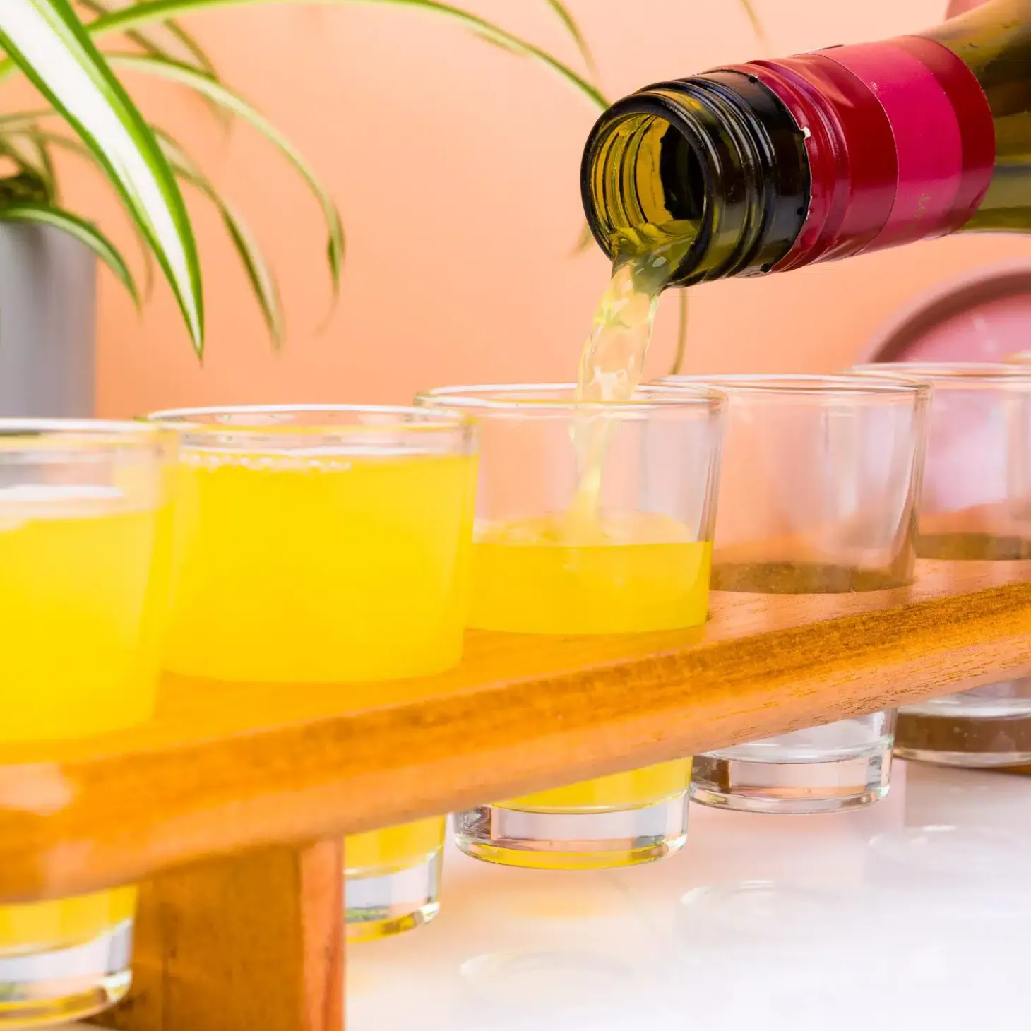 Zes shotglaasjes op serveertray